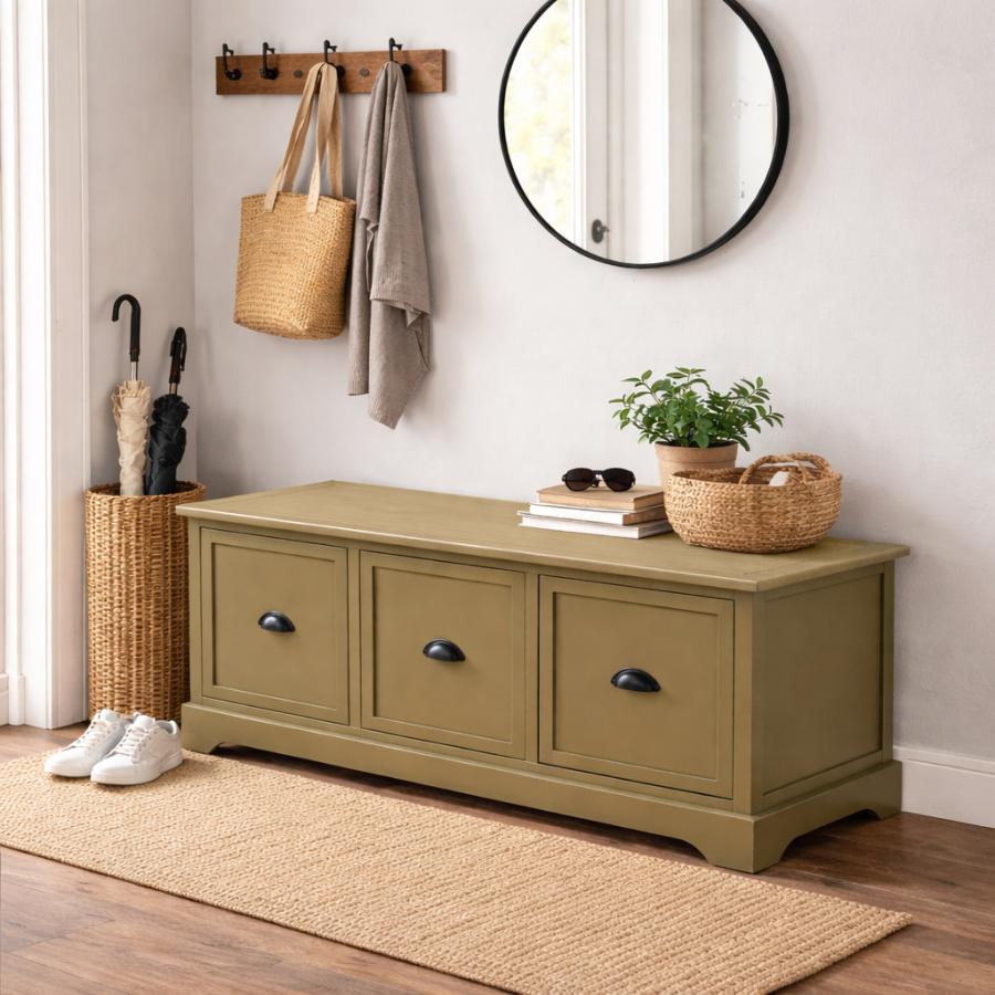 Hawthorne Olive Green 3 Drawer Storage Bench